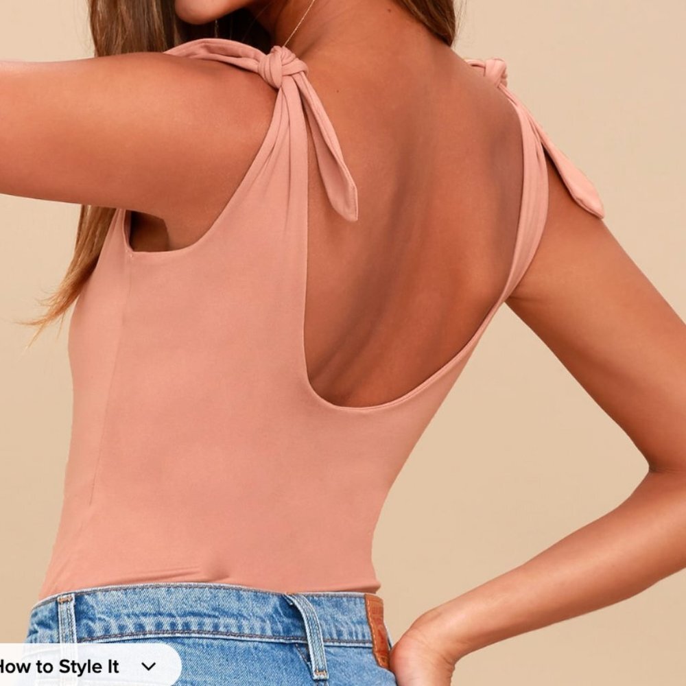 Lulus Pretty Pleased Mauve Pink Tie-Strap Bodysuit Size: M